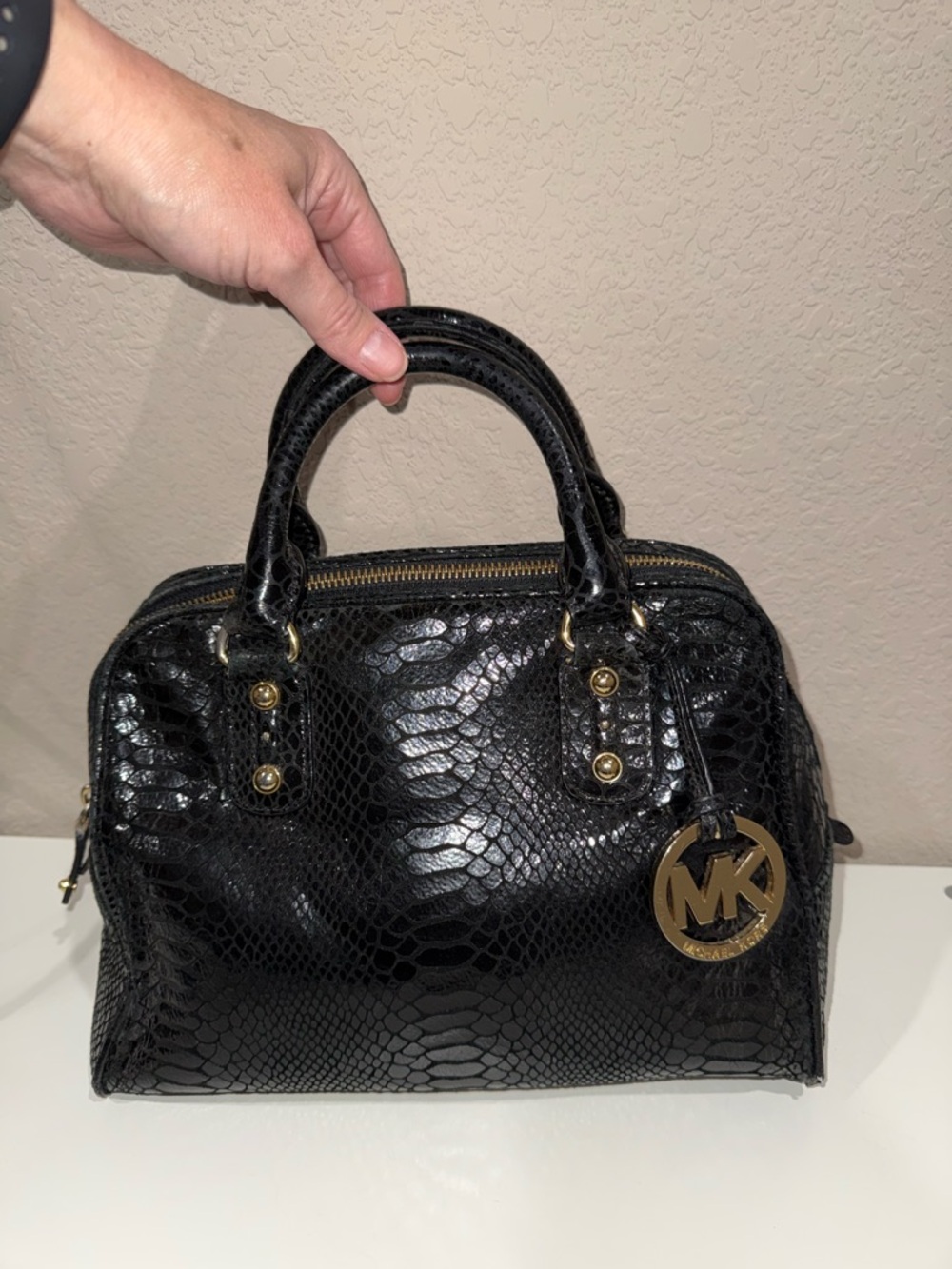 Michael Kors Black Snake-Embossed Satchel